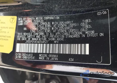 2006 Toyota Highlander Limited V6 z USA, uszkodzony, nr VIN JTEEP21A160164527